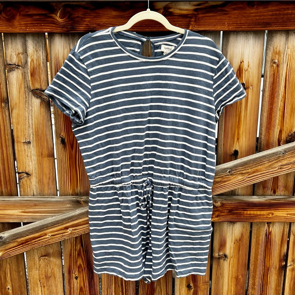 upwest stripped cotton short sleeve shorts romper blue xl